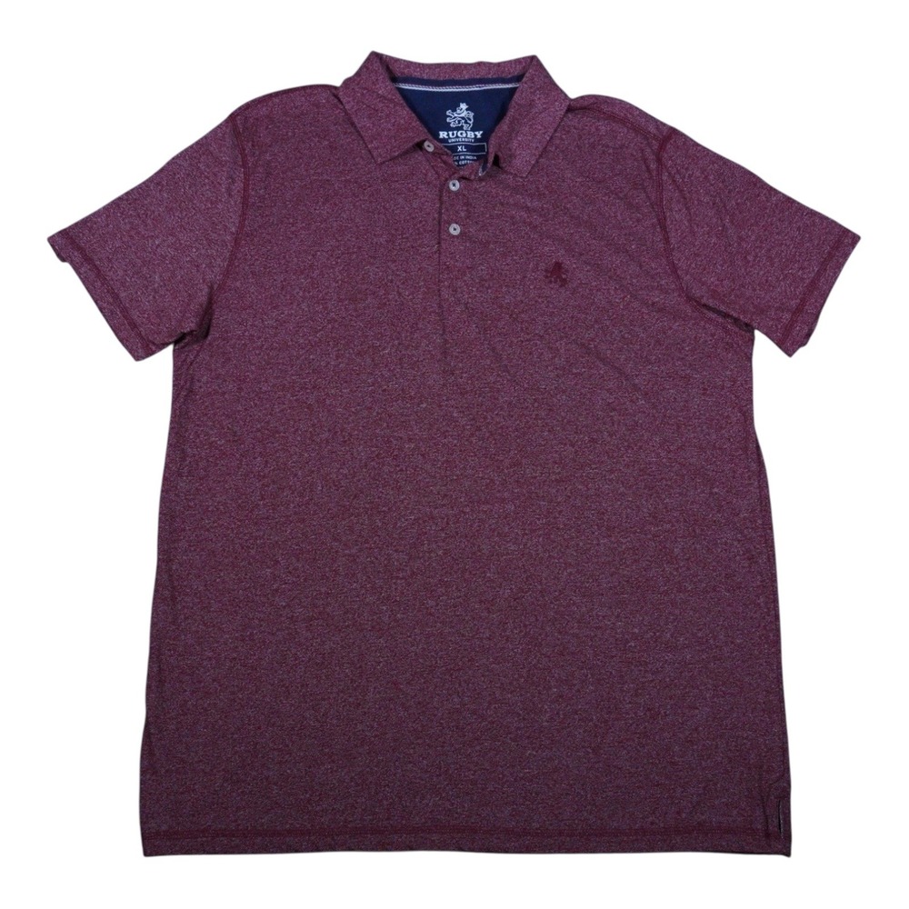 Rugby University Polo Shirt Mens XL Burgundy Heather Short Sleeve Cotton Blend